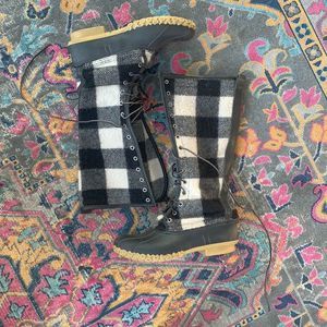 RARE- DISCONTINUED LL Bean 16” Buffalo Plaid Knee High Wool Bean Boots Winter